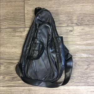 Black Leather Carry All Crossbody Bag